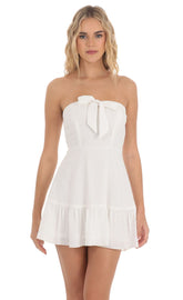 Dotted Strapless Corset Dress in White